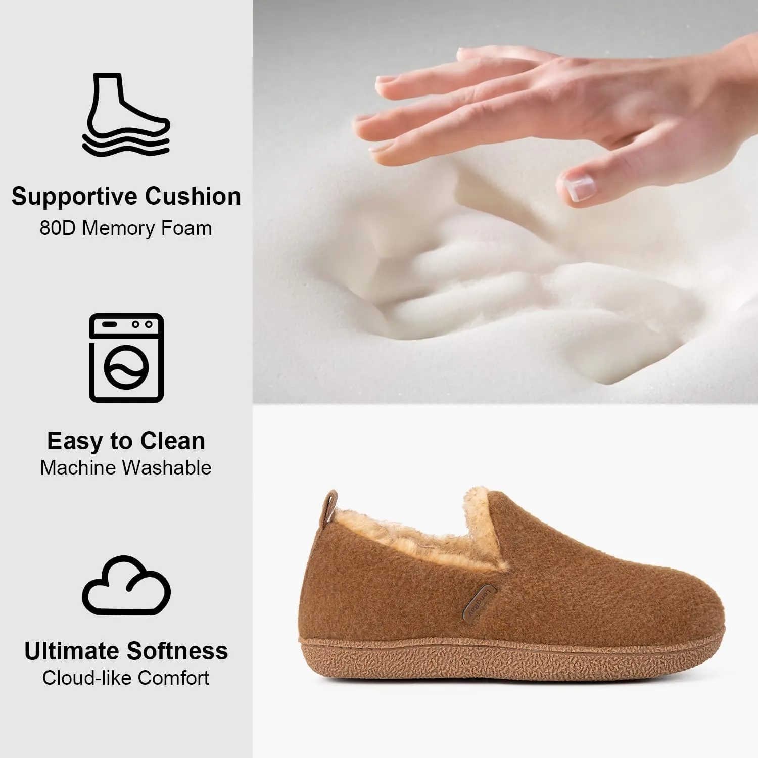 LongBay Women's Felt Bootie Slippers Warm Cozy Memory Foam Slipper Boots with Polar Fleece Lining Non Slip House Shoes Indoor Outdoor