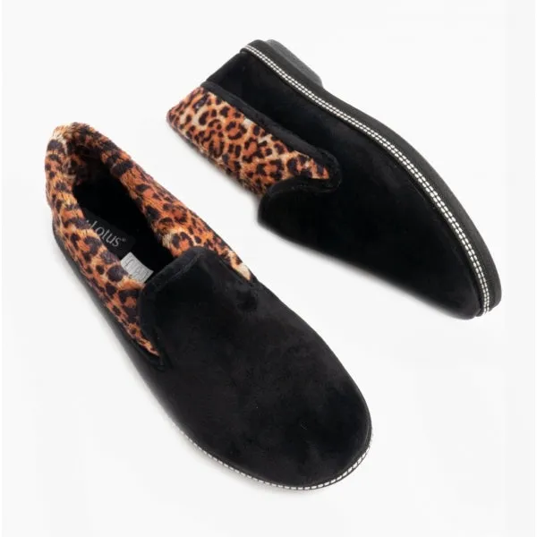 Lotus ELIZA Womens Full Slippers Black