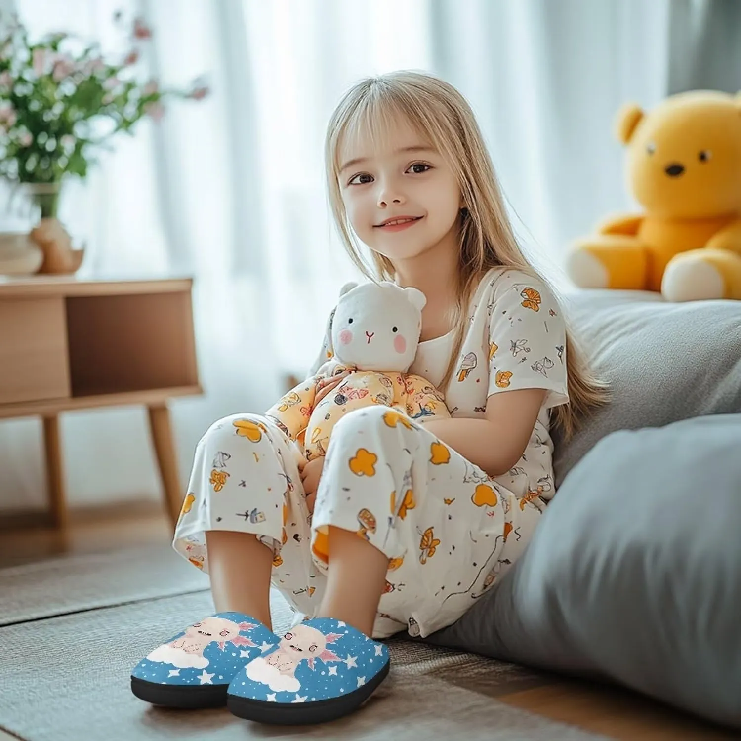 Lotusorchid Slippers for Kids, Soft Cushion House Slipper for Girls, Cozy Closed Toe Bedroom Slipper for Boys, Fuzzy Sleep Slippers