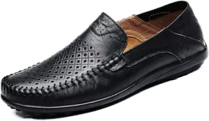 LOUECHY Men's Leather Slip-On Loafer Lightweight Driving Shoes Casual Moccasin Slipper
