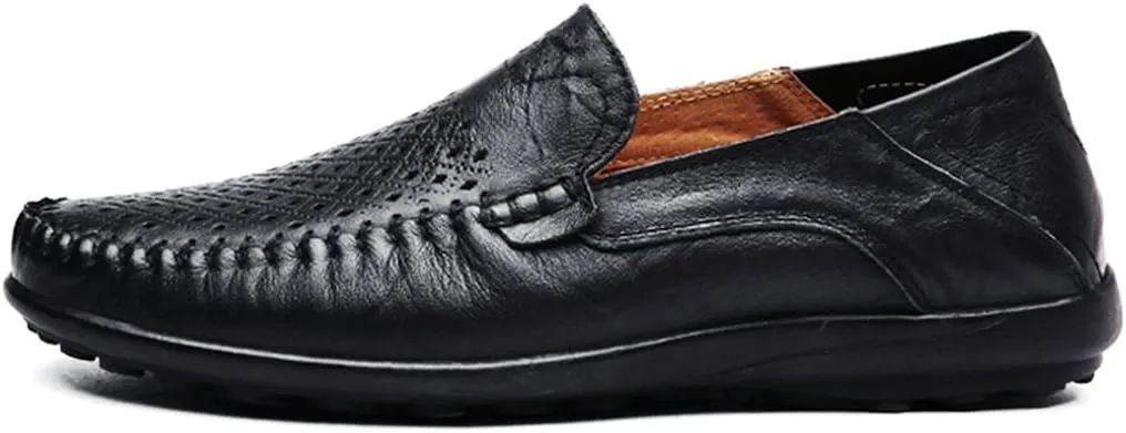 LOUECHY Men's Leather Slip-On Loafer Lightweight Driving Shoes Casual Moccasin Slipper