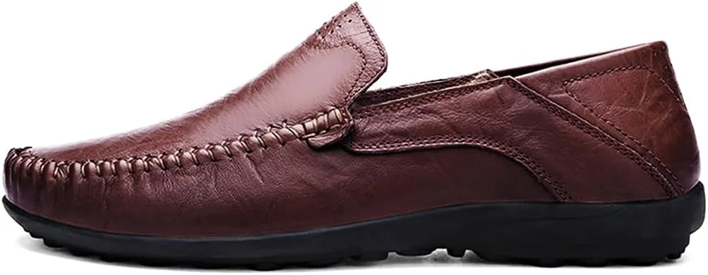 LOUECHY Men's Leather Slip-On Loafer Lightweight Driving Shoes Casual Moccasin Slipper