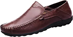 LOUECHY Men's Leather Slip-On Loafer Lightweight Driving Shoes Casual Moccasin Slipper