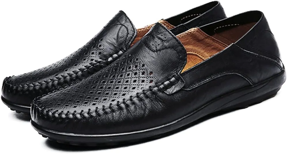 LOUECHY Men's Leather Slip-On Loafer Lightweight Driving Shoes Casual Moccasin Slipper