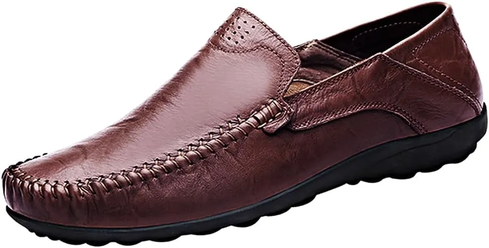 LOUECHY Men's Leather Slip-On Loafer Lightweight Driving Shoes Casual Moccasin Slipper