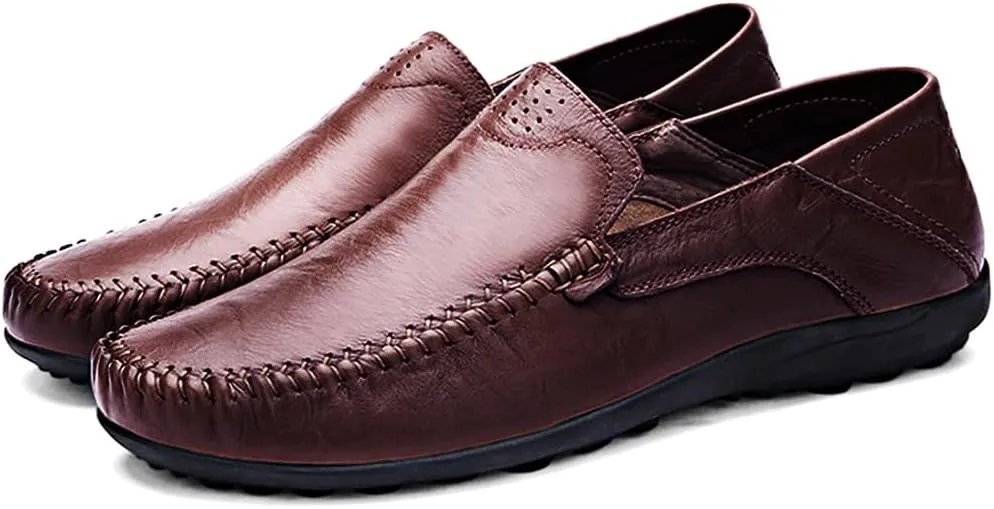 LOUECHY Men's Leather Slip-On Loafer Lightweight Driving Shoes Casual Moccasin Slipper