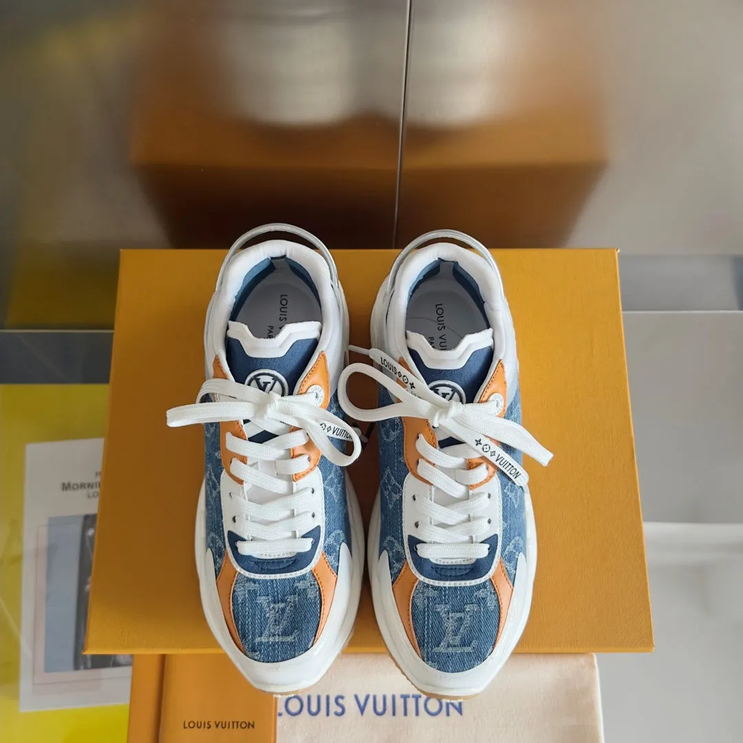 Louis Huge price cut Blue Jacquard Run Monogram 55mm Mix Vibrant Fabric Orange 55 Sneaker Light Vuitton