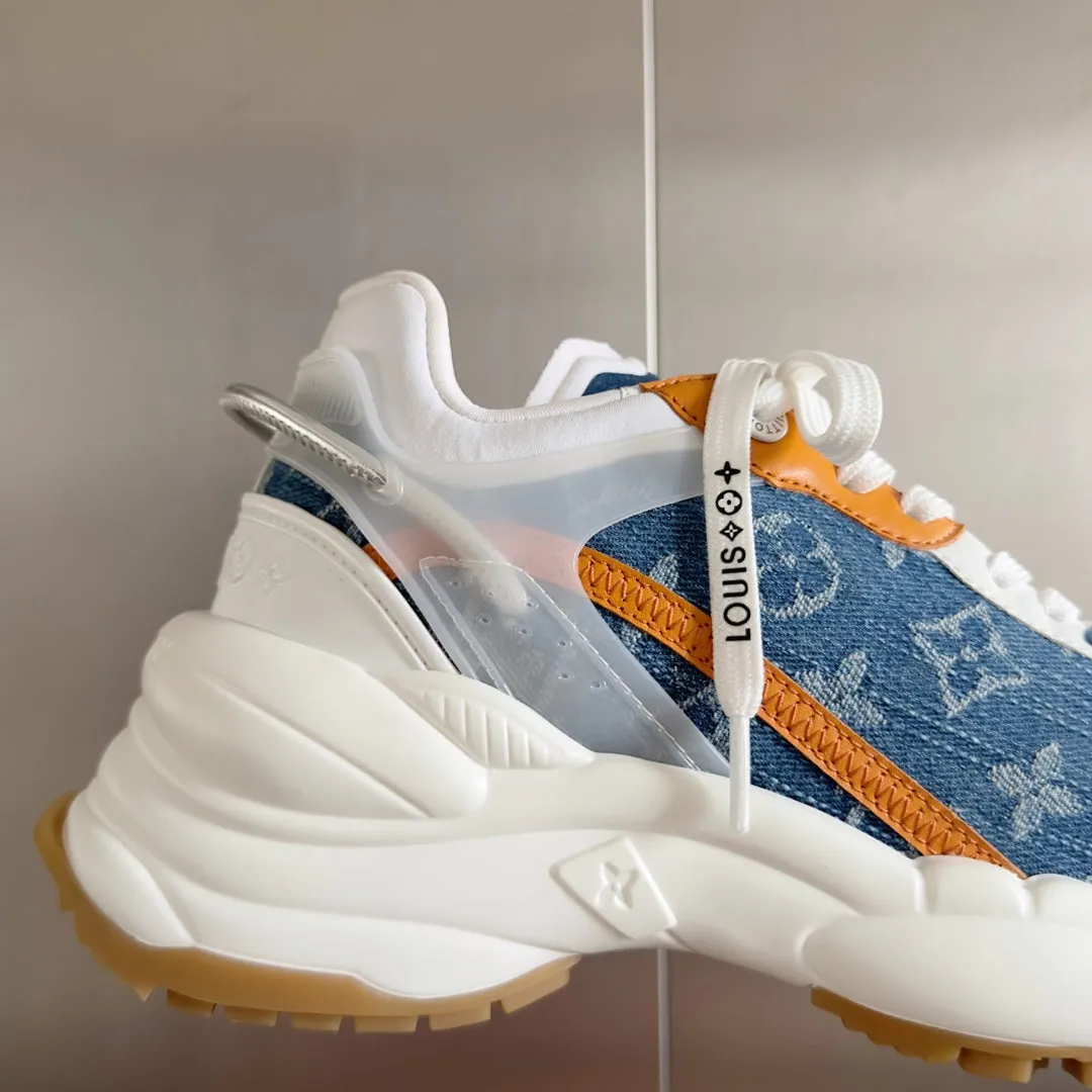 Louis Huge price cut Blue Jacquard Run Monogram 55mm Mix Vibrant Fabric Orange 55 Sneaker Light Vuitton