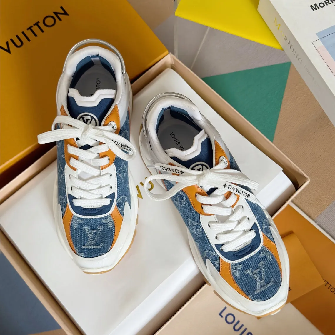 Louis Huge price cut Blue Jacquard Run Monogram 55mm Mix Vibrant Fabric Orange 55 Sneaker Light Vuitton