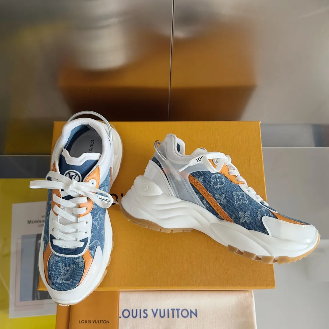 Louis Huge price cut Blue Jacquard Run Monogram 55mm Mix Vibrant Fabric Orange 55 Sneaker Light Vuitton