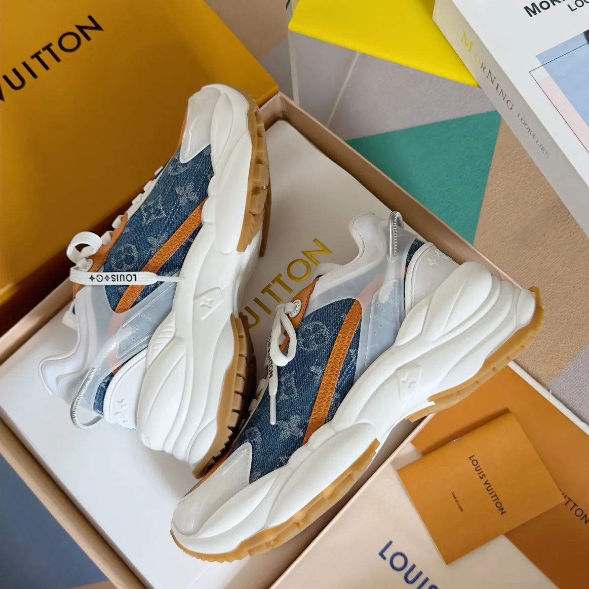 Louis Huge price cut Blue Jacquard Run Monogram 55mm Mix Vibrant Fabric Orange 55 Sneaker Light Vuitton