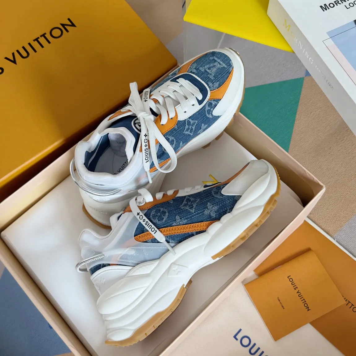 Louis Huge price cut Blue Jacquard Run Monogram 55mm Mix Vibrant Fabric Orange 55 Sneaker Light Vuitton