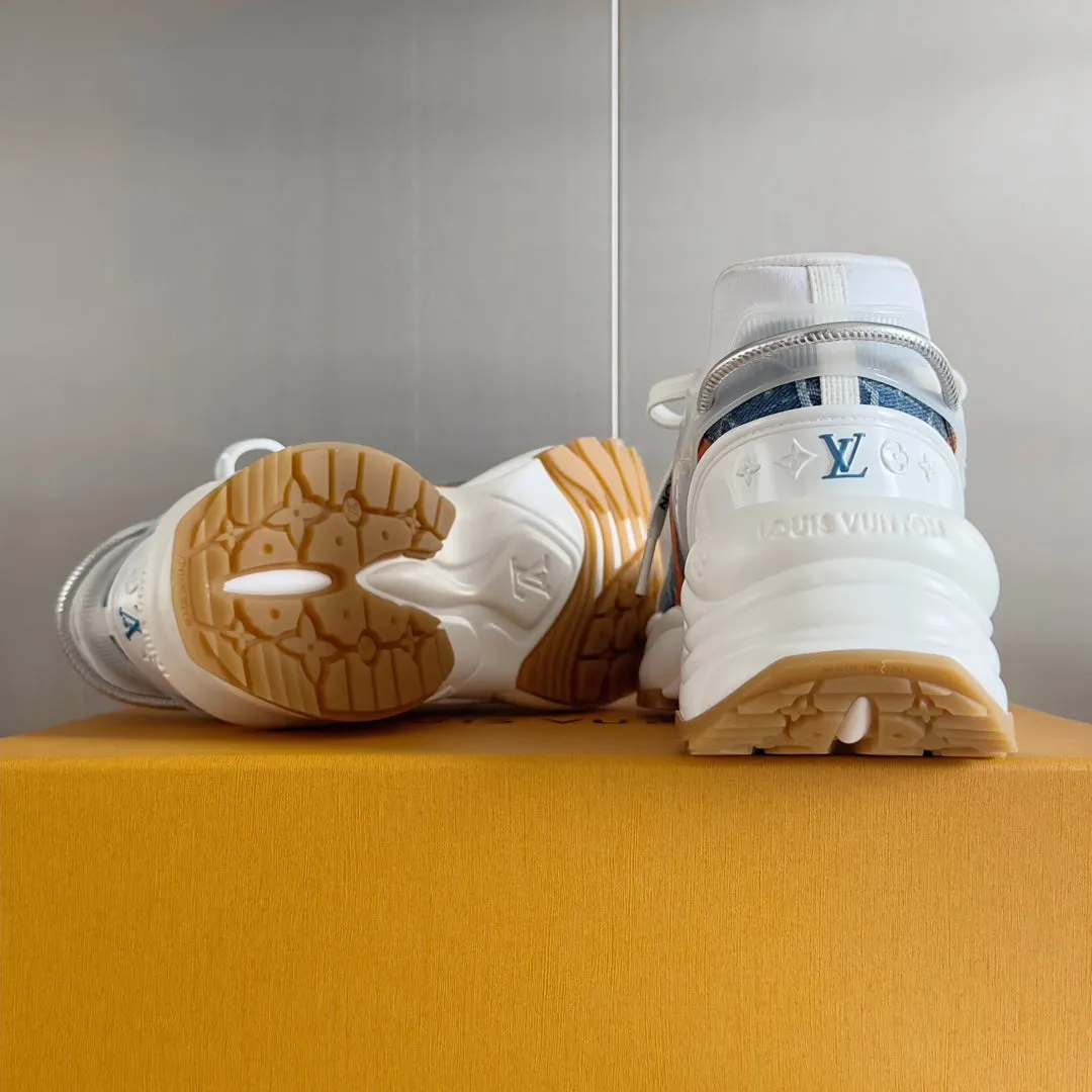 Louis Huge price cut Blue Jacquard Run Monogram 55mm Mix Vibrant Fabric Orange 55 Sneaker Light Vuitton