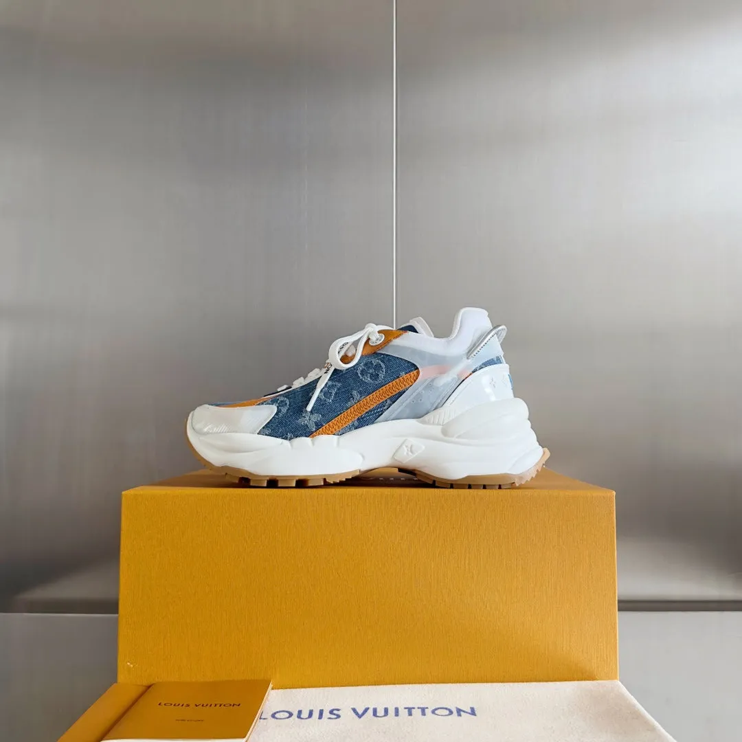 Louis Huge price cut Blue Jacquard Run Monogram 55mm Mix Vibrant Fabric Orange 55 Sneaker Light Vuitton