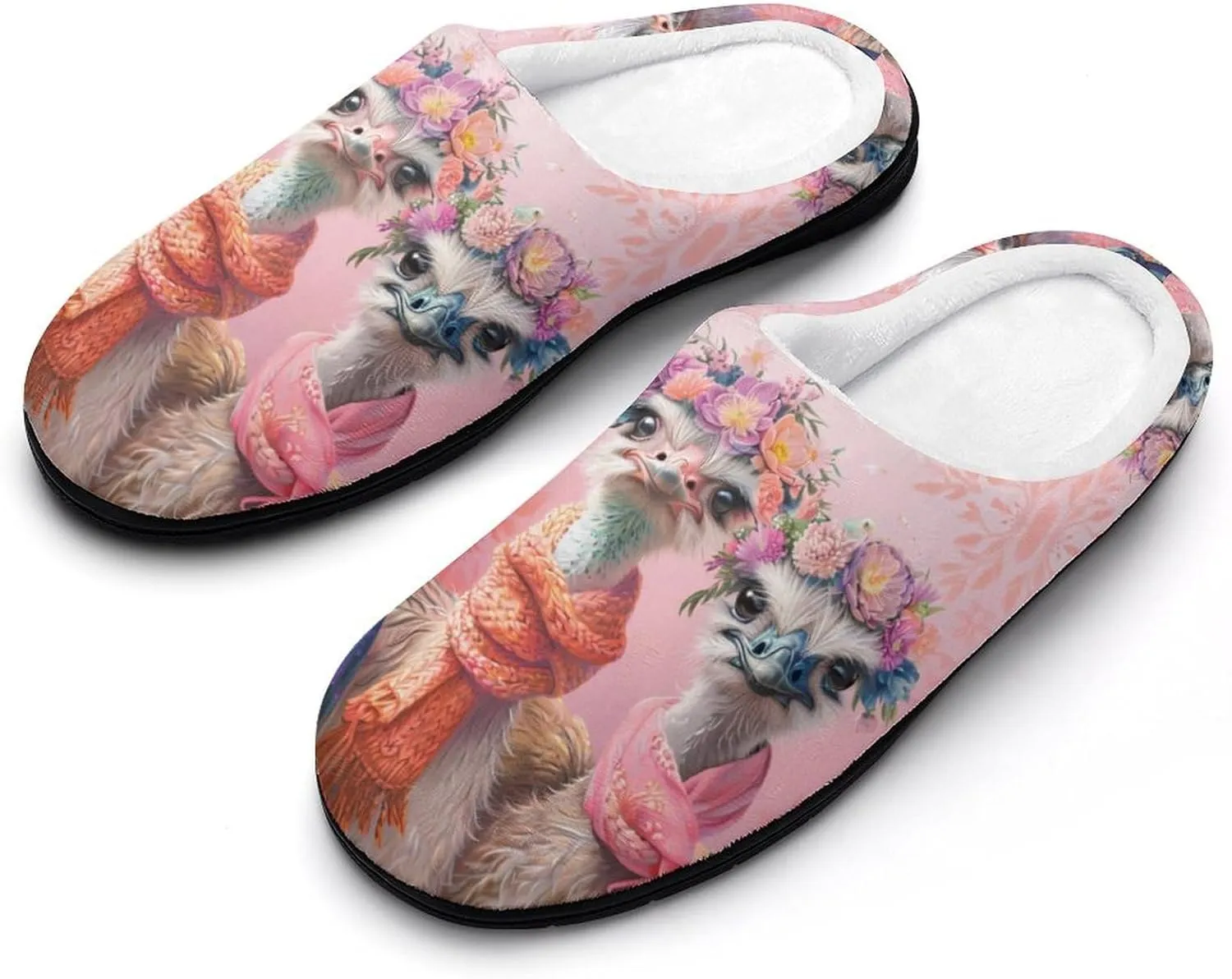 Lovely Ostriches Family Men's Cotton Slippers Soft House Shoes Anti-Skid Bedroom Slipper for Home Outdoor
