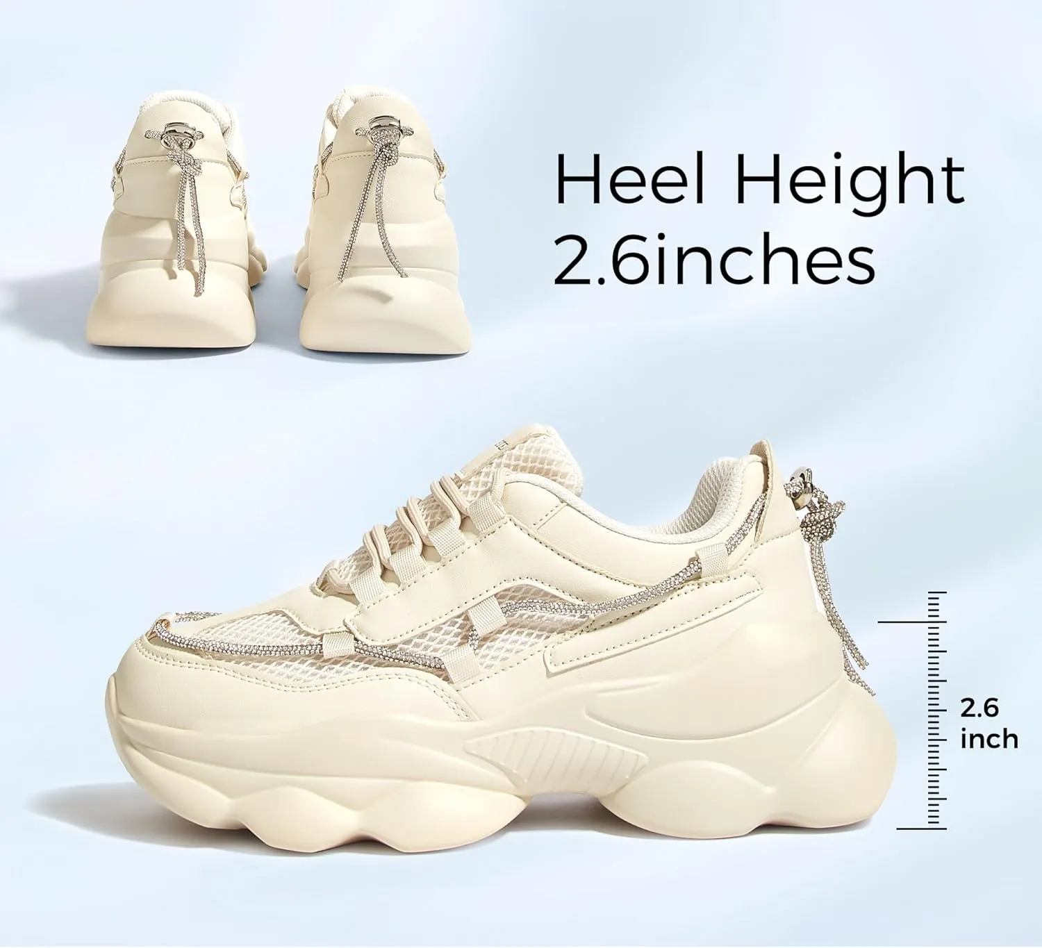 LUCKY STEP Women's 90s Chunky Sneakers Sparkly Bling Rhinestone Rope Platform Casual Thick Dad Rave Walking Shoes