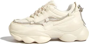 LUCKY STEP Women's 90s Chunky Sneakers Sparkly Bling Rhinestone Rope Platform Casual Thick Dad Rave Walking Shoes