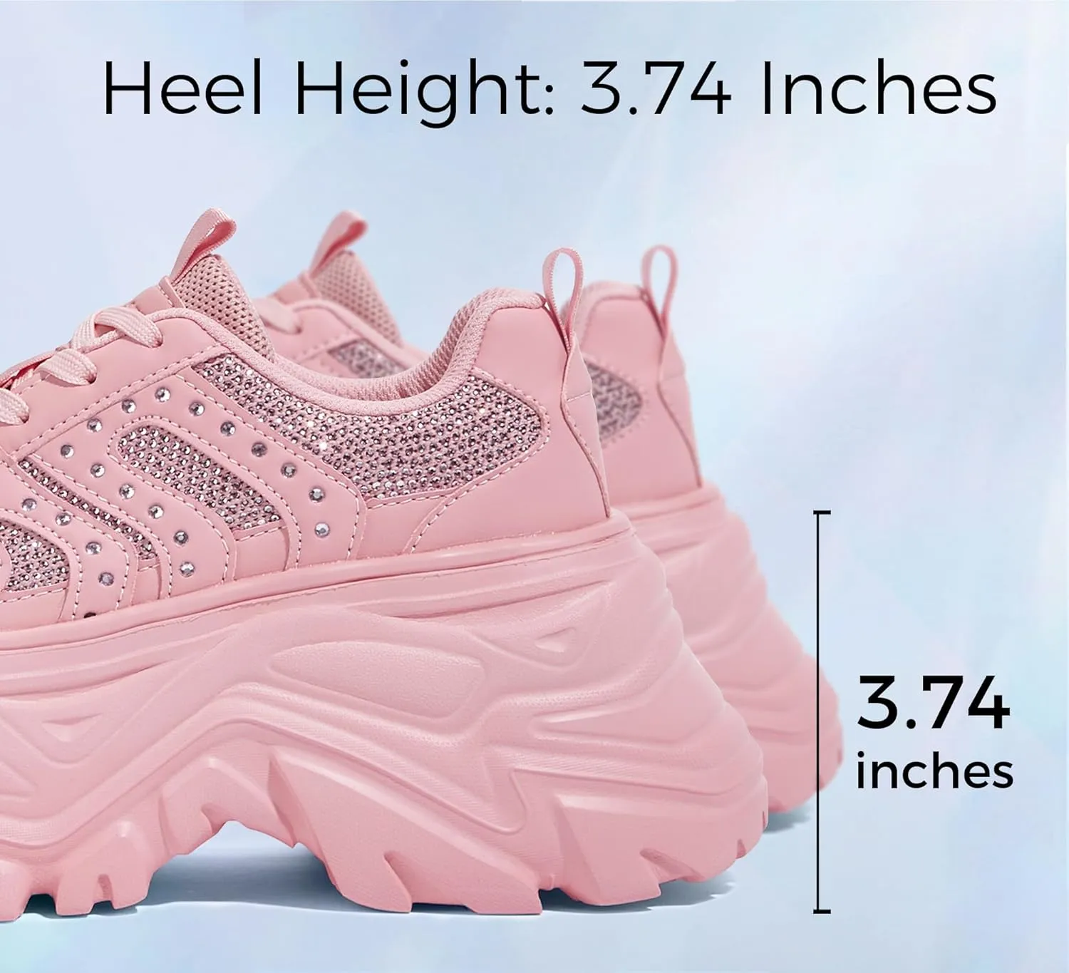LUCKY STEP Women's Rhinestone Chunky Sneakers Breathable Lace-Up Platform Walking Sneakers Fashion Casual Dad Shoes