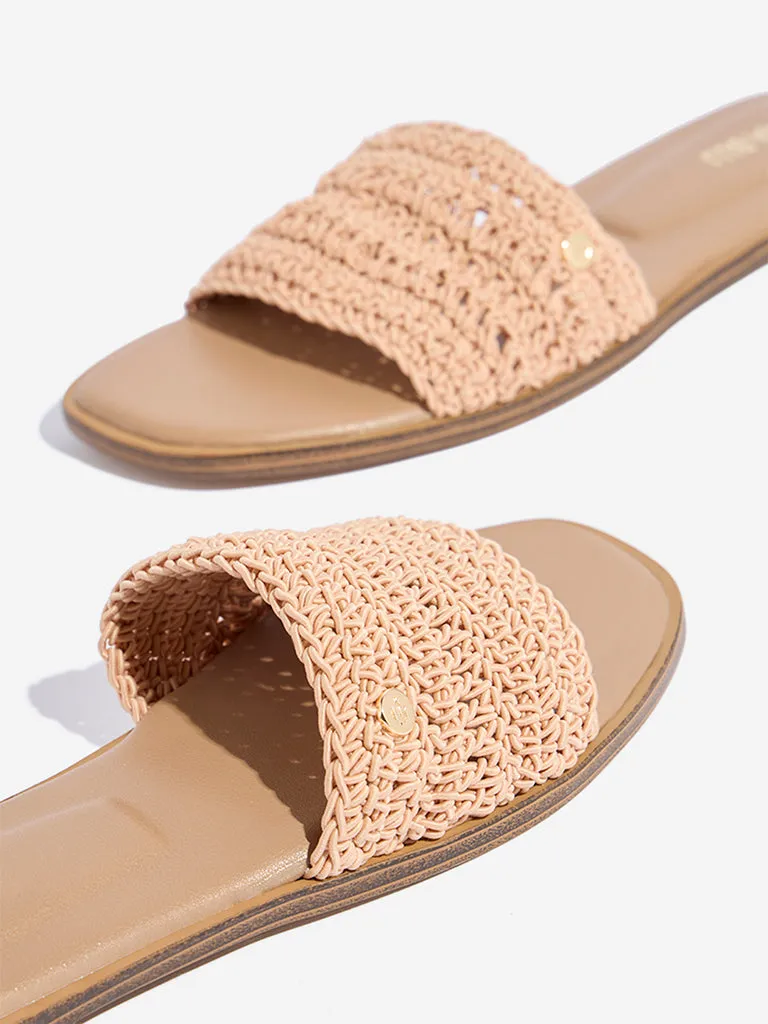 LUNA BLU Peach Crochet-Strap Slides