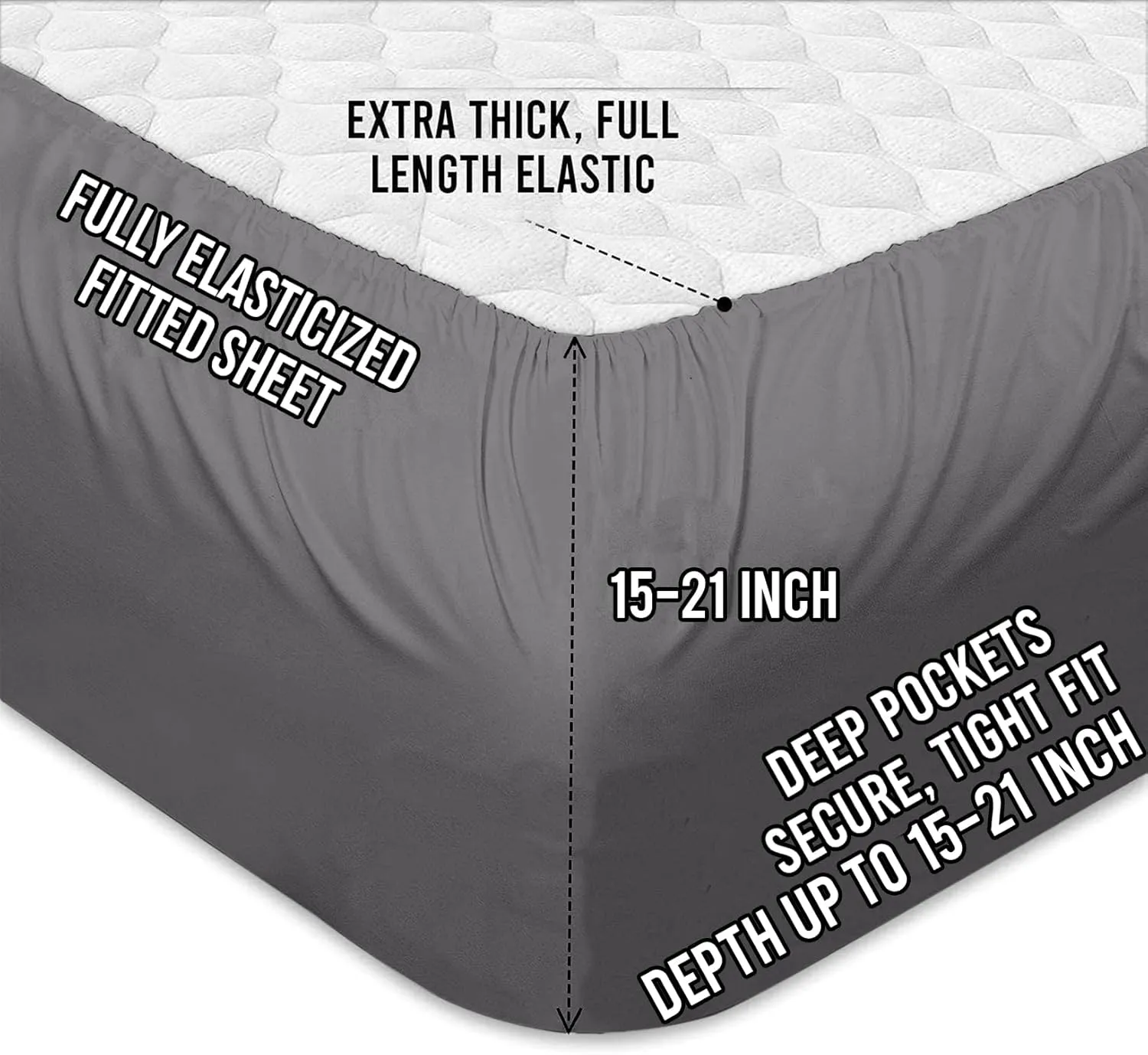 Magic Drapes 4 Piece Sheet Set 100% Egyptian Cotton 800 Thread Count Premium Sateen Finish Bedding 16 Inch Deep Pocket Includes 1 Flat Sheet 1 Fitted Sheet 2 Pillow Case (Elephant Grey, King)