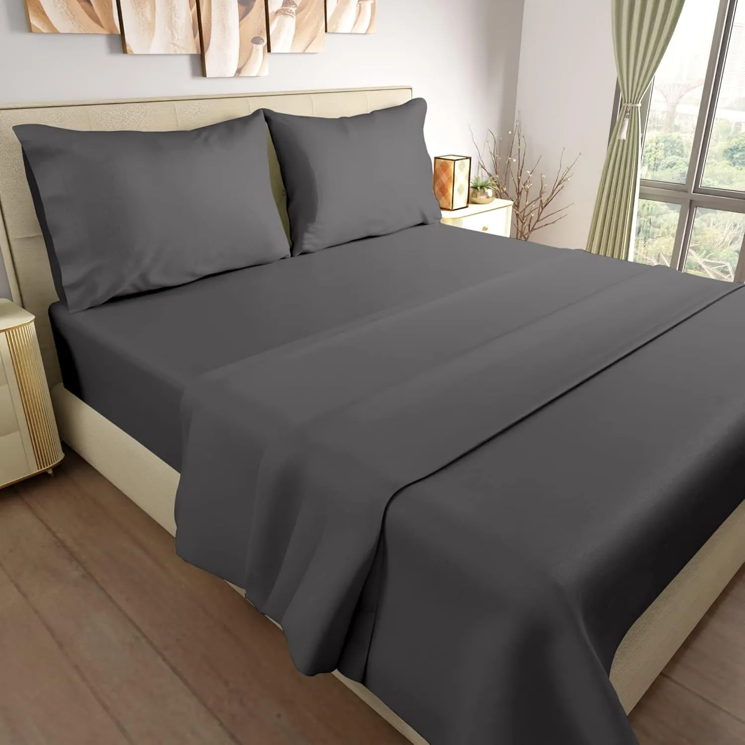 Magic Drapes 4 Piece Sheet Set 100% Egyptian Cotton 800 Thread Count Premium Sateen Finish Bedding 16 Inch Deep Pocket Includes 1 Flat Sheet 1 Fitted Sheet 2 Pillow Case (Elephant Grey, King)