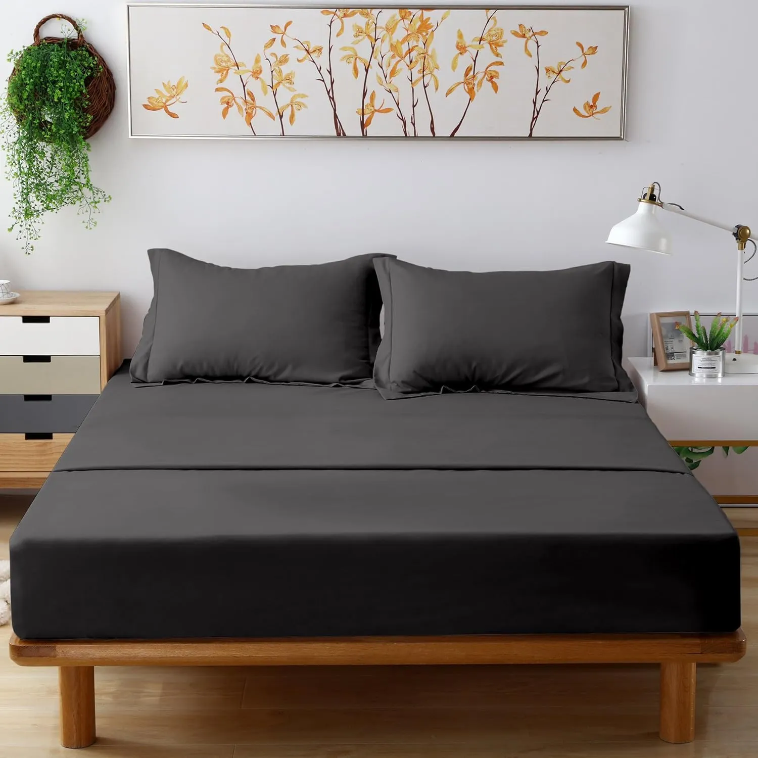 Magic Drapes 4 Piece Sheet Set 100% Egyptian Cotton 800 Thread Count Premium Sateen Finish Bedding 16 Inch Deep Pocket Includes 1 Flat Sheet 1 Fitted Sheet 2 Pillow Case (Elephant Grey, King)