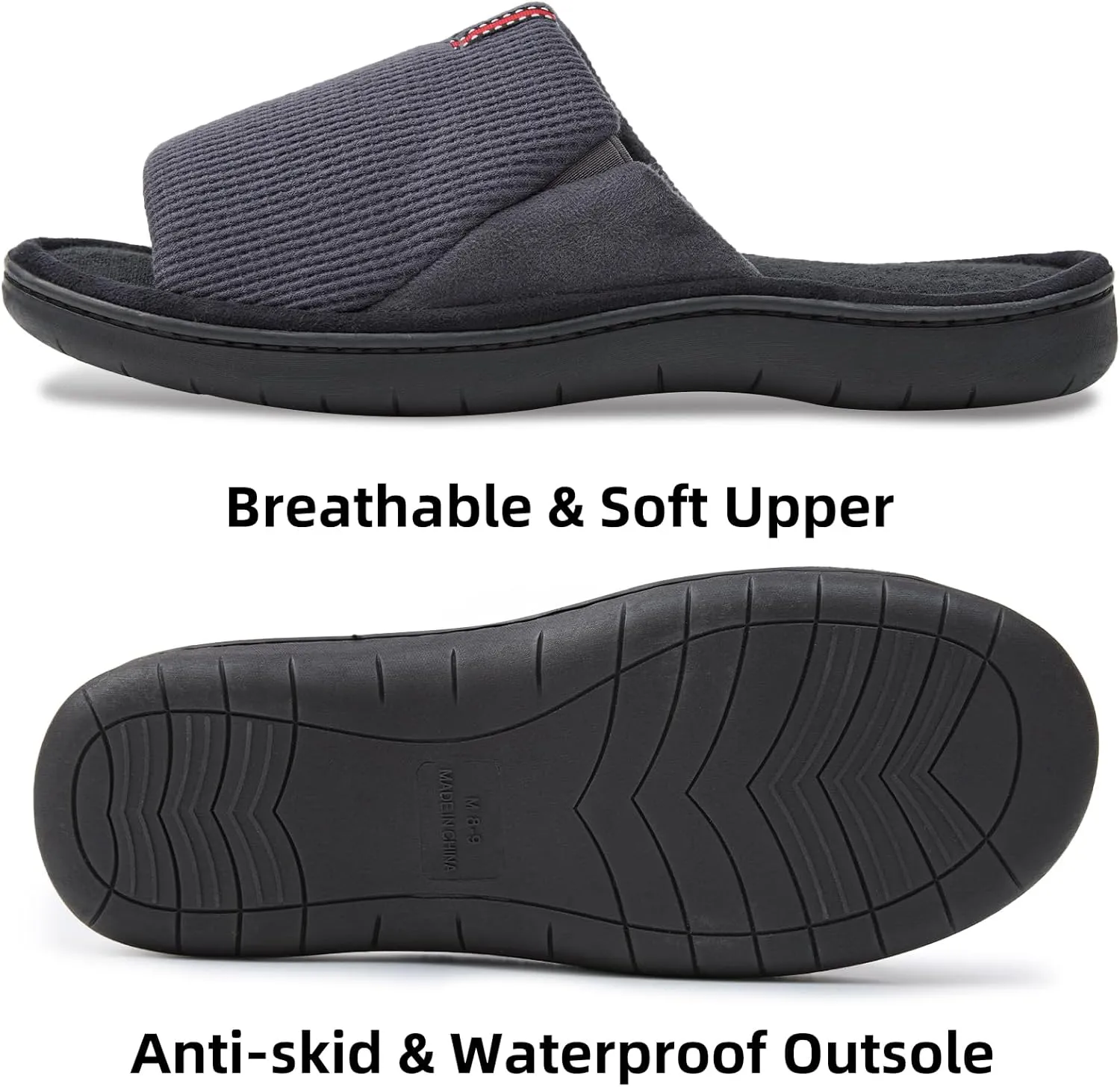 Magtoe Men's Slip-on Slippers Open Toe Home Non-Slip Home Slippers Memory Foam Slippers for Men