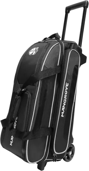 Mangrove 3 Ball Bowling Bag with Wheels & Shoe Compartment, Deluxe Bowling Ball Bag 3 Ball Roller, Rolling Triple-Ball Bag w/Accessory Pocket & Retractable Handle Extends to 40''