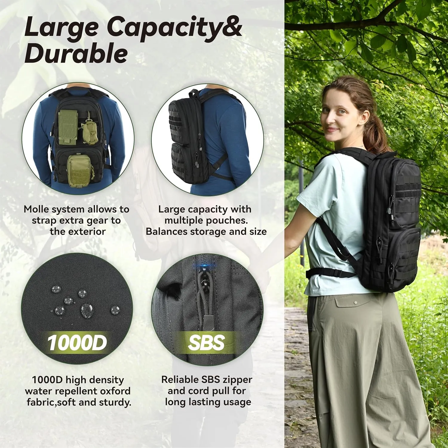 MARCHWAY Tactical Molle Hydration Pack with 3L TPU Water Bladder, Military Backpack for Backpacking, Hiking, Running, Cycling