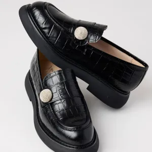 Marian Black Croc Style Leather Loafers
