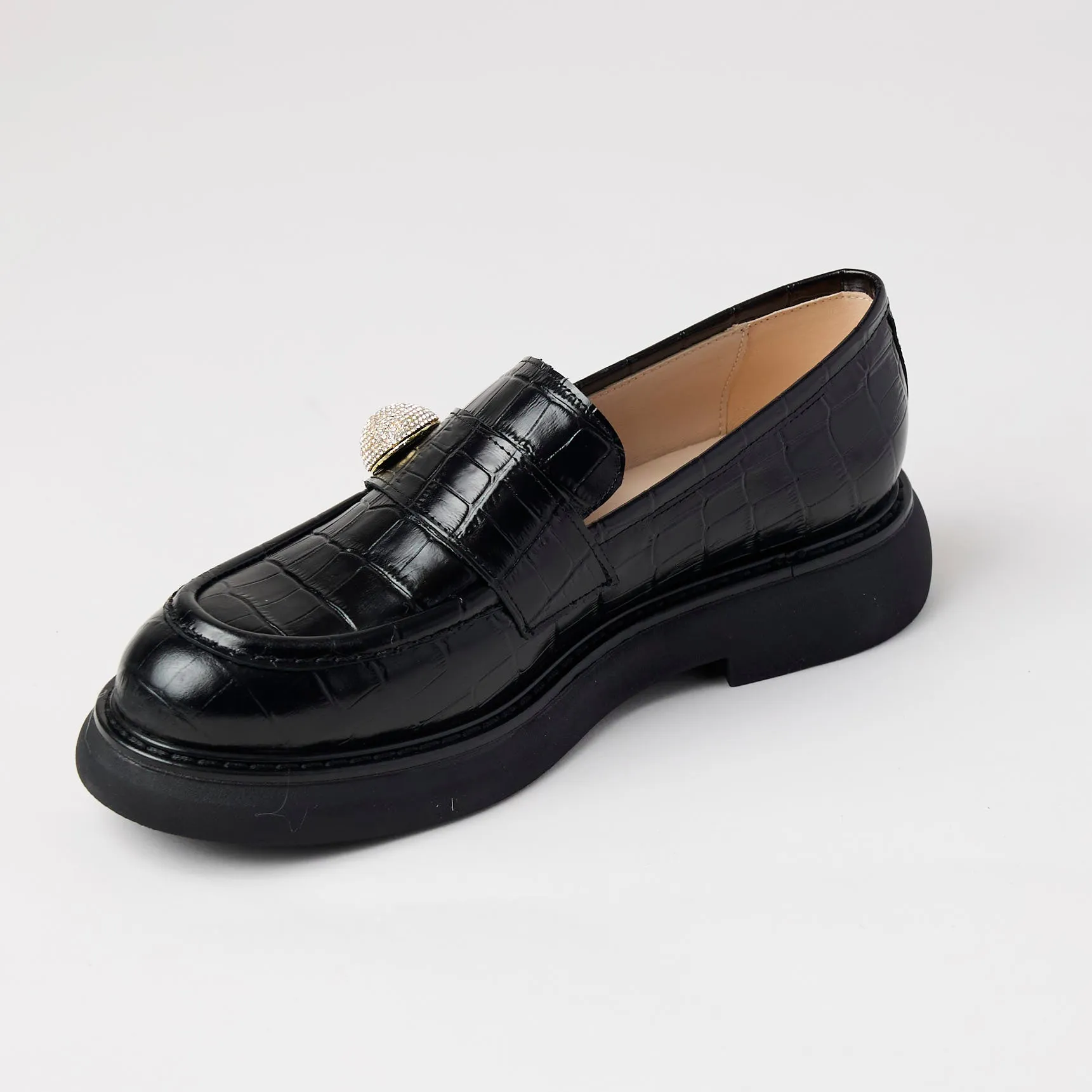 Marian Black Croc Style Leather Loafers
