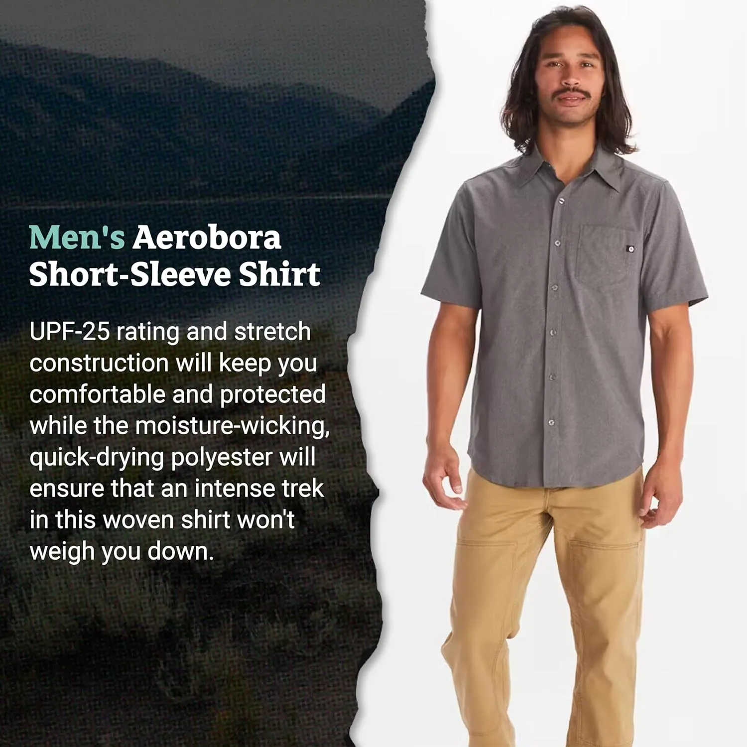 MARMOT Men's Aerobora Short Sleeve Button-Down Shirt - Lightweight, Packable, Quick-Drying UPF Protection