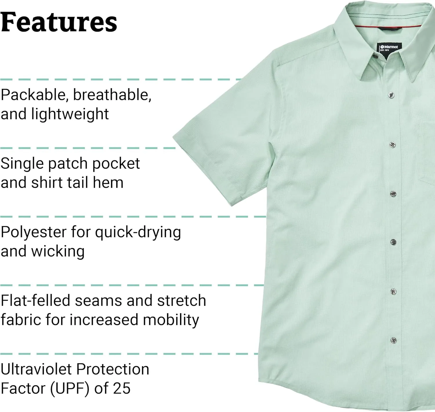 MARMOT Men's Aerobora Short Sleeve Button-Down Shirt - Lightweight, Packable, Quick-Drying UPF Protection