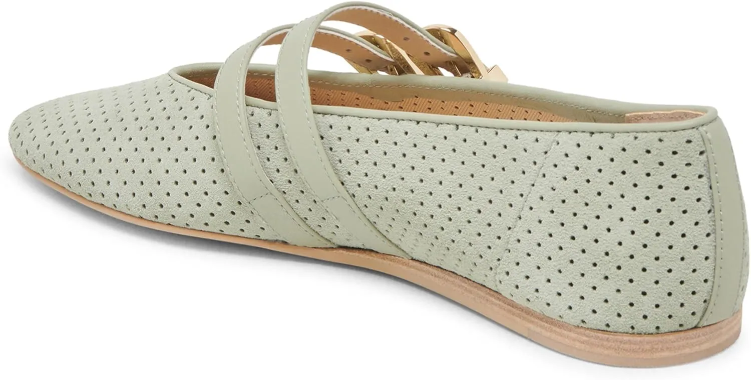 Mary Jane Flats for Women Woven Raffia Round Toe Ballet Flat Comfortable Walking Ballerina Shoes with Double Buckle Strap