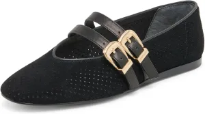 Mary Jane Flats for Women Woven Raffia Round Toe Ballet Flat Comfortable Walking Ballerina Shoes with Double Buckle Strap
