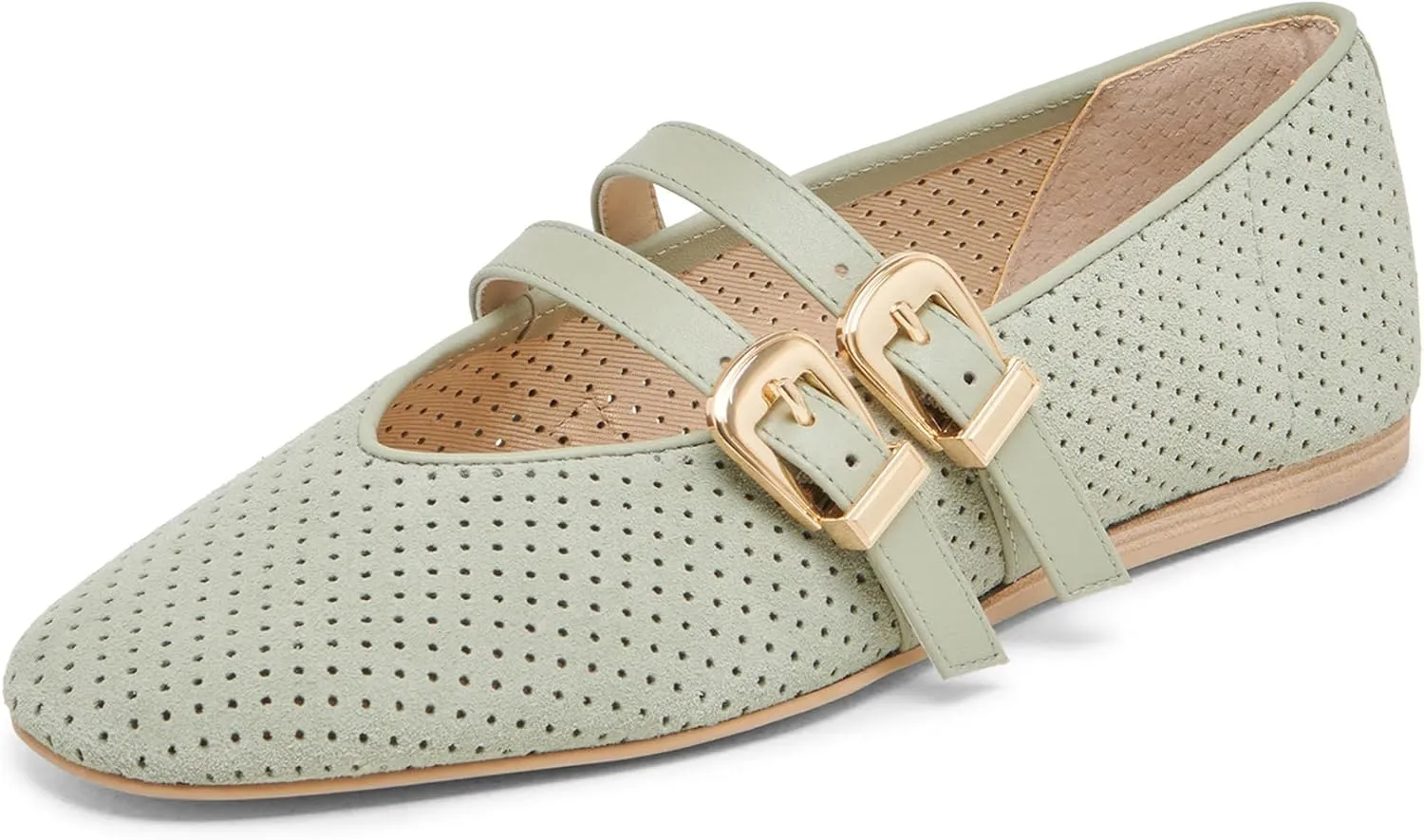 Mary Jane Flats for Women Woven Raffia Round Toe Ballet Flat Comfortable Walking Ballerina Shoes with Double Buckle Strap