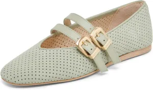 Mary Jane Flats for Women Woven Raffia Round Toe Ballet Flat Comfortable Walking Ballerina Shoes with Double Buckle Strap