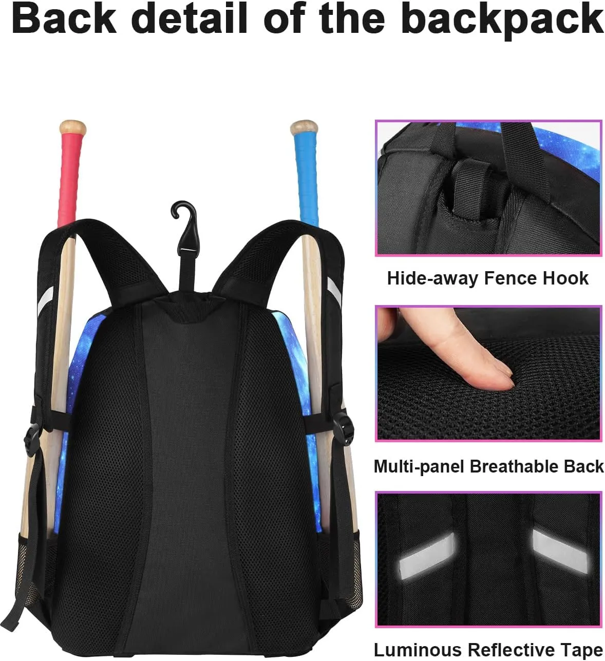 MATEIN Softball Bag, Lightweight Baseball Backpack with Shoe Compartment, Baseball Bag with Fence Hook for TBall Bat & Equipment, Softball Gifts Catchers Backpack for Women Fit Batting Glove, Helmet