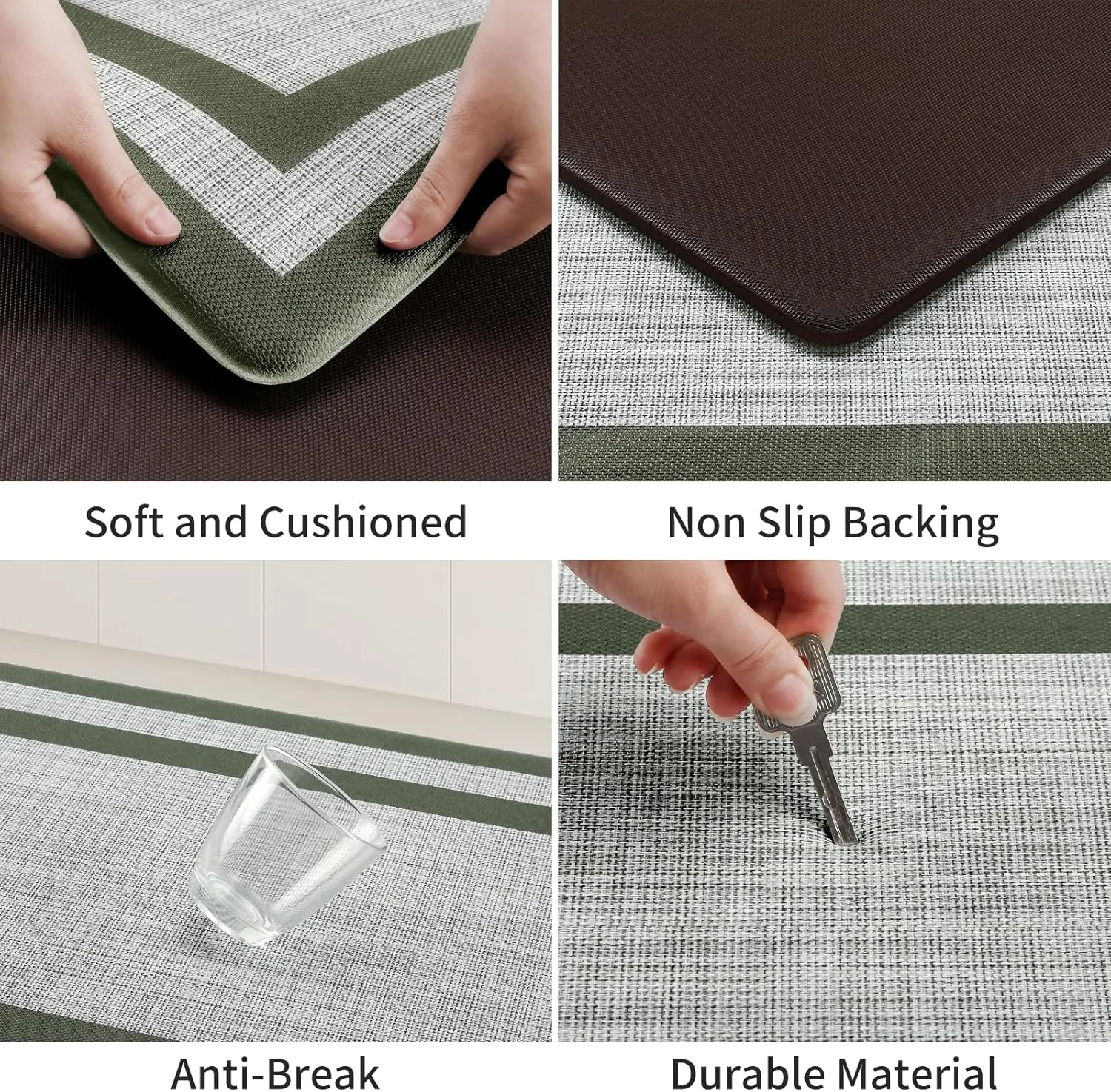 Mattitude Kitchen Mat [2 PCS] Cushioned Anti-Fatigue Non-Skid Waterproof Rugs Ergonomic Comfort Standing Mat for Kitchen, Floor, Office, Sink, Laundry,Green