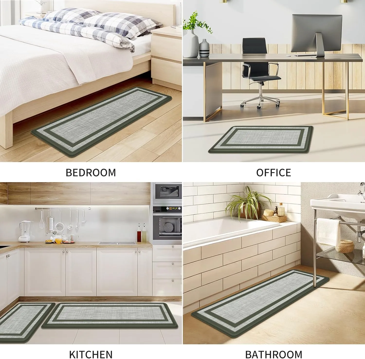 Mattitude Kitchen Mat [2 PCS] Cushioned Anti-Fatigue Non-Skid Waterproof Rugs Ergonomic Comfort Standing Mat for Kitchen, Floor, Office, Sink, Laundry,Green