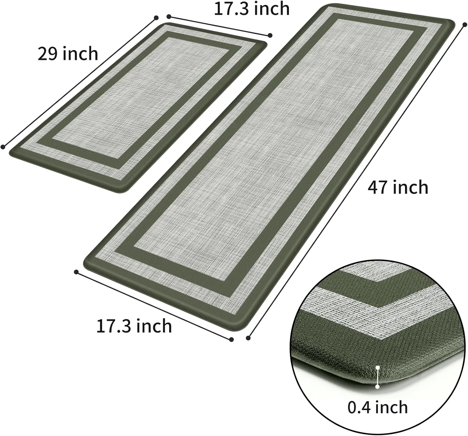 Mattitude Kitchen Mat [2 PCS] Cushioned Anti-Fatigue Non-Skid Waterproof Rugs Ergonomic Comfort Standing Mat for Kitchen, Floor, Office, Sink, Laundry,Green