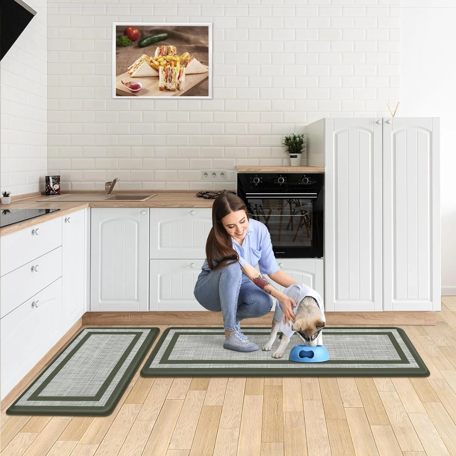 Mattitude Kitchen Mat [2 PCS] Cushioned Anti-Fatigue Non-Skid Waterproof Rugs Ergonomic Comfort Standing Mat for Kitchen, Floor, Office, Sink, Laundry,Green