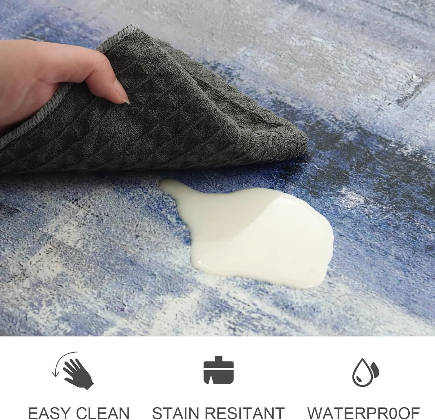 MAYHMYO Anti Fatigue Kitchen Mat - Set of 2 - Blue and Marble Design Comfort Mats - Cushioned, Non Slip Floor Mat