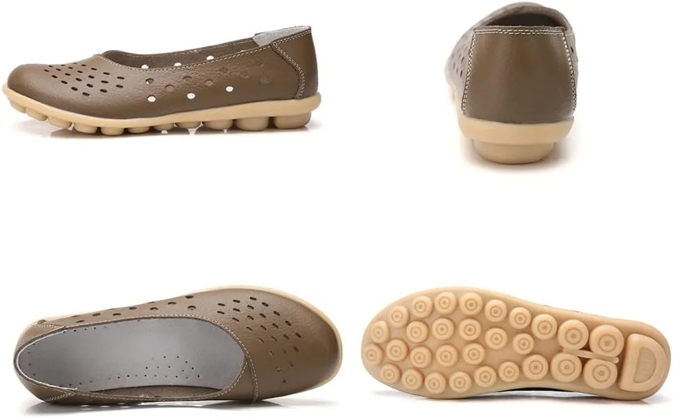 Maylrvjv Women’s Solid Flat Loafers Breathable Comfortable Hollow Out Walking Moccasins Slip On Driving Shoes