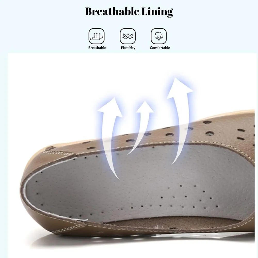 Maylrvjv Women’s Solid Flat Loafers Breathable Comfortable Hollow Out Walking Moccasins Slip On Driving Shoes