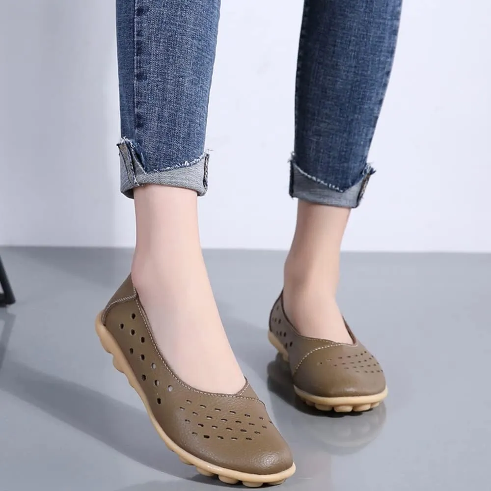 Maylrvjv Women’s Solid Flat Loafers Breathable Comfortable Hollow Out Walking Moccasins Slip On Driving Shoes