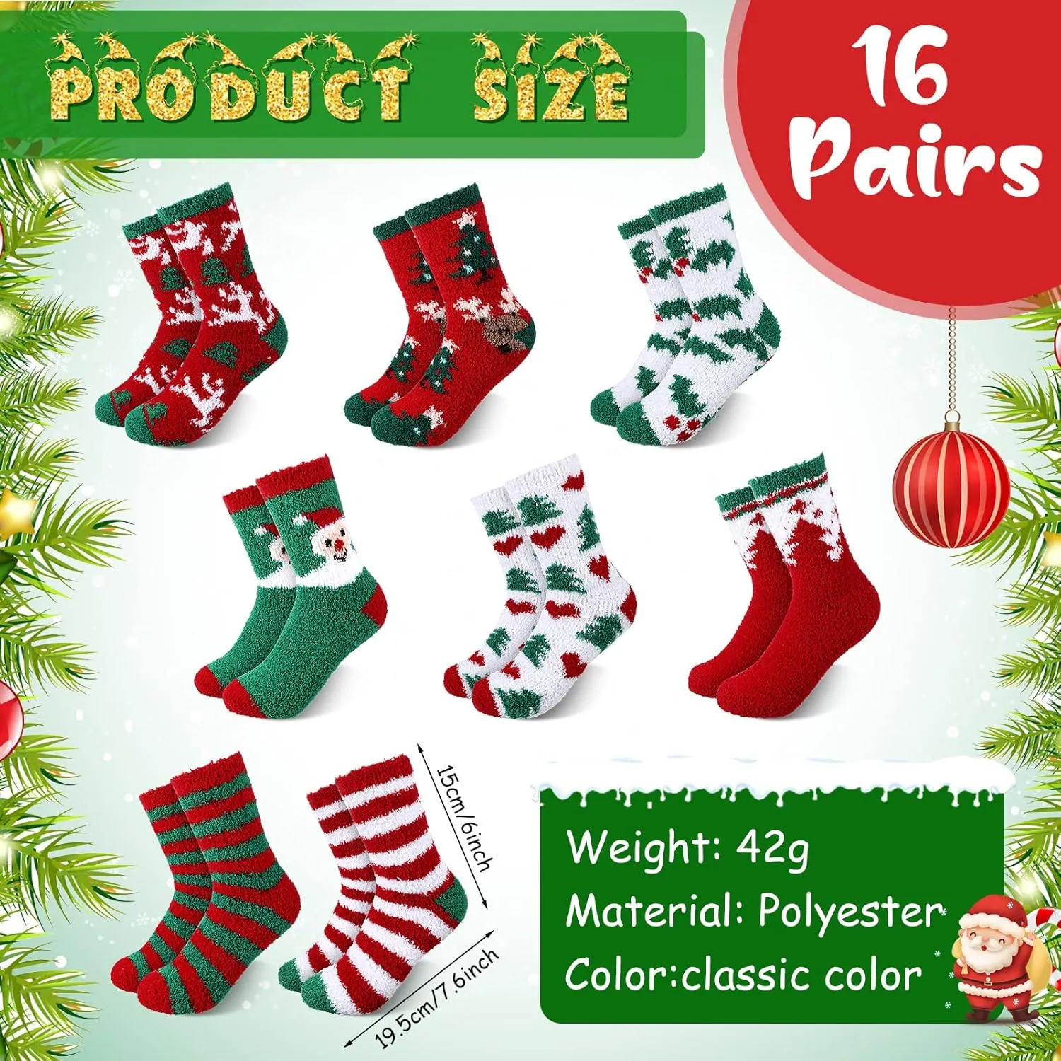 Meanplan 24 Pairs Christmas Fuzzy Socks Womens Bulk Xmas Winter Holiday Cozy Fluffy Warm Sock Pack for Christmas Gift