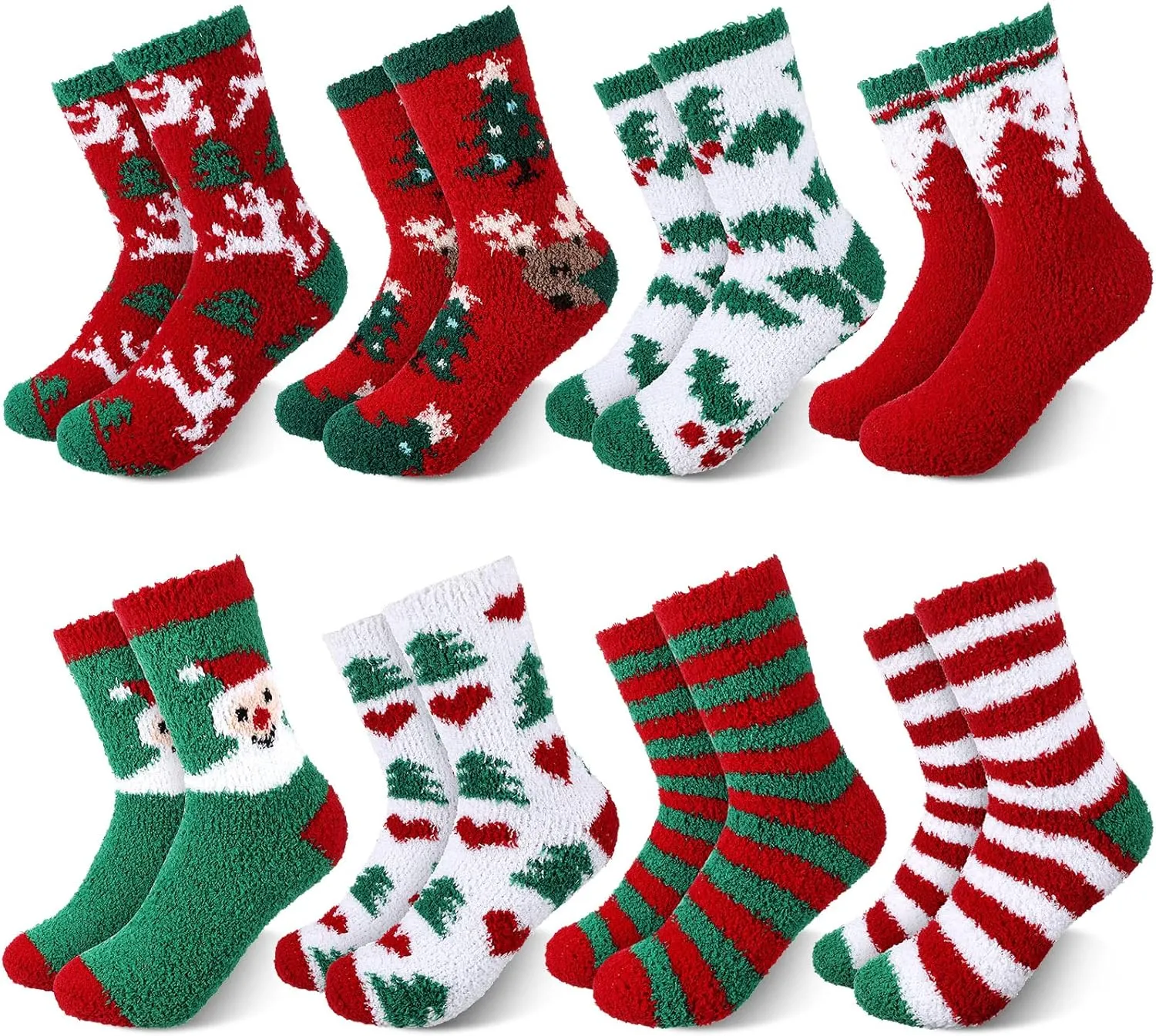 Meanplan 24 Pairs Christmas Fuzzy Socks Womens Bulk Xmas Winter Holiday Cozy Fluffy Warm Sock Pack for Christmas Gift