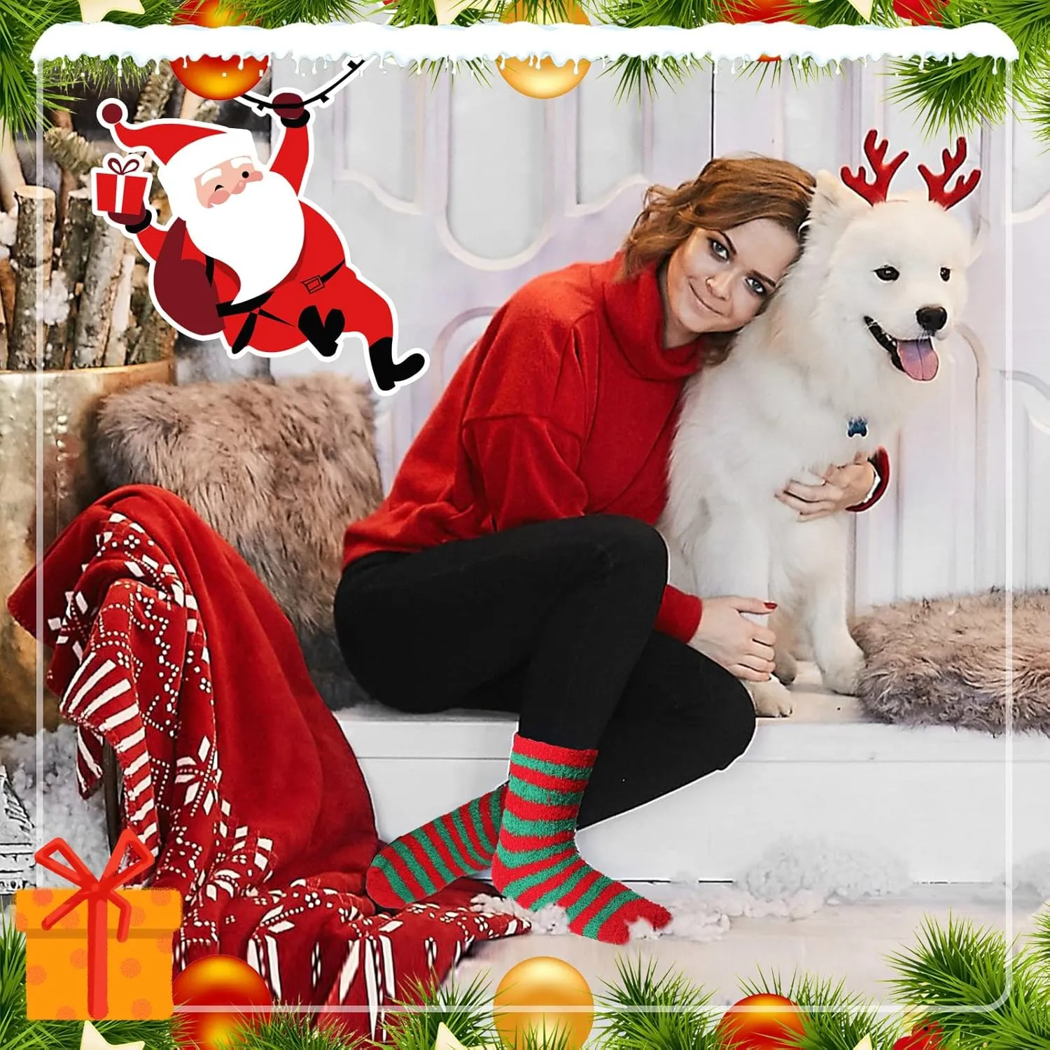 Meanplan 24 Pairs Christmas Fuzzy Socks Womens Bulk Xmas Winter Holiday Cozy Fluffy Warm Sock Pack for Christmas Gift