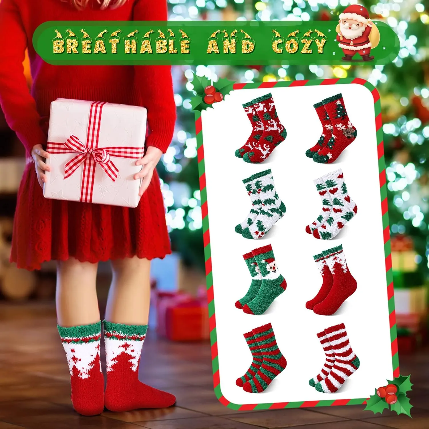 Meanplan 24 Pairs Christmas Fuzzy Socks Womens Bulk Xmas Winter Holiday Cozy Fluffy Warm Sock Pack for Christmas Gift